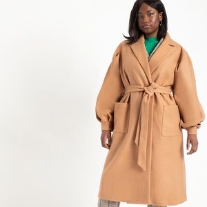 Eloquii Puff Sleeve Robe Coat - Plus Size